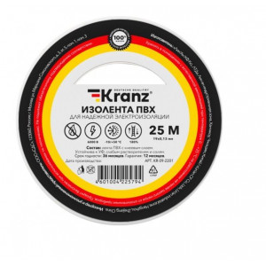 KRANZ (KR-09-2201) ИЗОЛЕНТА ПВХ 0.13Х19 ММ, 25 М, БЕЛАЯ