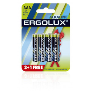 ERGOLUX (12865) Alkaline LR03 BL 3+1(FREE) (LR03 BL3+1, батарейка,1.5В)