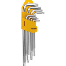 KRANZ (KR-12-5221) Набор ключей имбусовых Tamper-Torx 9 шт., ТТ10-ТТ50, закаленные, удлиненные, никель