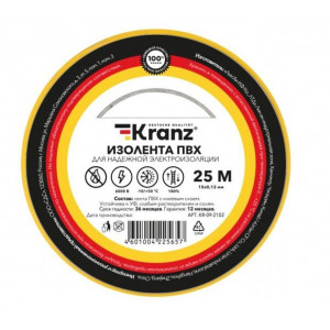 KRANZ (KR-09-2102) ИЗОЛЕНТА ПВХ 0.13Х15 ММ, 25 М, ЖЕЛТАЯ