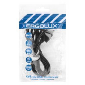 ERGOLUX (15088) ELX-CDC01P-C02 ПРОМО (Кабель USB Micro USB, 2А, 1м, Черный, Зарядка+Передача данных, Пакет )