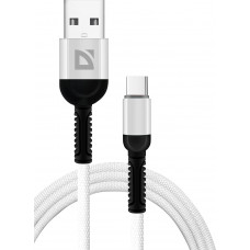 DEFENDER (87103WHI) USB кабель F167 TypeC 1м, 2.4А, ткань, пакет