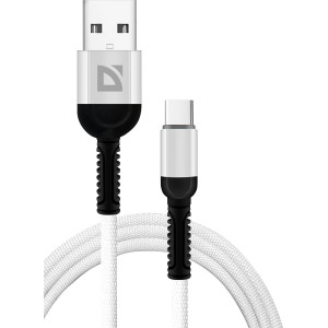 DEFENDER (87103WHI) USB кабель F167 TypeC 1м, 2.4А, ткань, пакет