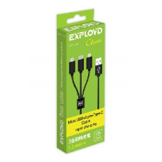 EXPLOYD EX-K-646 Дата-кабель 3в1 USB - microUSB/8 Pin/TYPE-C 1.2М 2.1A Classic круглый чёрный