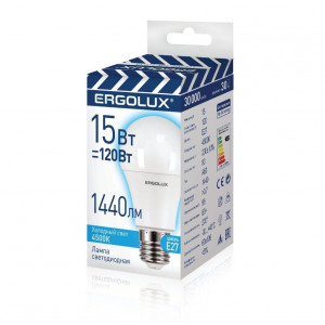 ERGOLUX (13638) LED-A60-15W-E27-4K (Эл.лампа светодиодная ЛОН 15Вт Е27 4500К 220-240В, ПРОМО)