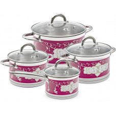 POMIDORO POMI D'ORO P-640362 Fiore red Набор кастрюль 18см, 20см, 24см и соусник 16см с крышками