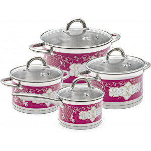 POMIDORO POMI D'ORO P-640362 Fiore red Набор кастрюль 18см, 20см, 24см и соусник 16см с крышками