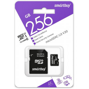 SMARTBUY (SB256GBSDCCTV) micro SDXC 256GB cl10 U3 V30 + адаптер