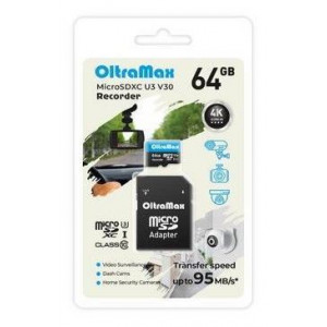 OLTRAMAX MicroSDXC 64GB Class 10 (U3) V30 Recorder + адаптер (SD 95 MB/s)