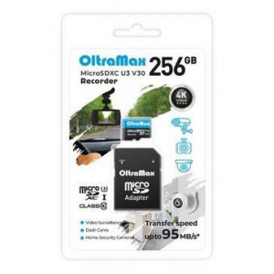 OLTRAMAX 256GB microSDXC Class 10 (U3) V30 Recorder с адаптером SD 95 MB/s, шт