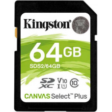 KINGSTON Карта памяти SDXC UHS-I Canvas Select Plus 64 ГБ, 100 МБ/с, Class 10, SDS2/64GB, 1 шт., без адаптера