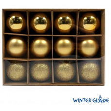 WINTER GLADE Набор ёлочных шаров пластик, 6 см, 12 шт, золотой микс, 6012G001