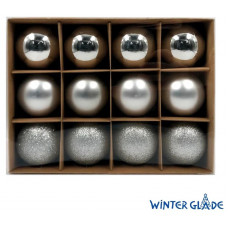 WINTER GLADE Набор ёлочных шаров пластик, 6 см, 12 шт, серебряный микс, 6012G002