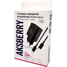 AKSBERRY (6900253230016) T43 20W PD + QC3.0 + кабель Type C , черный