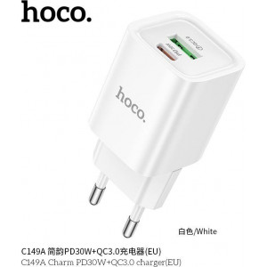 HOCO (6942007630337) C149A СЗУ 1USB+1Type-C 3.0A PD 30W+QC3.0 , White