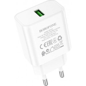 BOROFONE (6974443388558) BA72A White СЗУ 1USB 3.0A QC3.0 18W быстрая зарядка