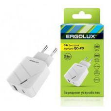 ERGOLUX (15252) ELX-РA01QC-C01 (Сетевой адаптер 18Вт 1USB+1Type C, 100-220В, 5-9V/3А, QC, Белый, Коробка)