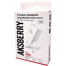 AKSBERRY (6900253200019) T43 20W PD + QC3.0 + кабель Lightning , белый