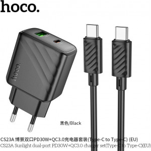 HOCO (6942007609968) CS23Aaa 1USB+1Type-C 3.0A PD 30W+QC3.0 , Black