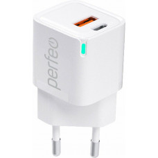 PERFEO (I4652) USB-A+TYPE-C, GaN, 20W, белый