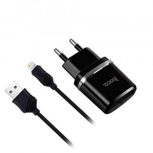 HOCO (6957531064107) C12 2USB 2.4A LIGHTNING 8-PIN 1м черный