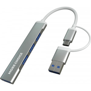 MORE CHOICE (4610196407802) USB HUB 1USB 3.0+3USB 2.0 Type-C HUB03 0,1м Silver