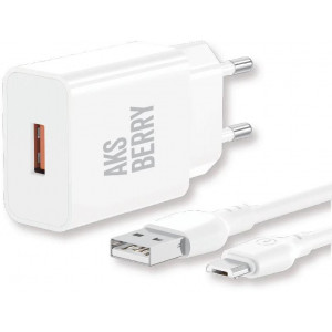AKSBERRY (6972969383071) T42 QC3.0 + кабель MicroUSB, белый