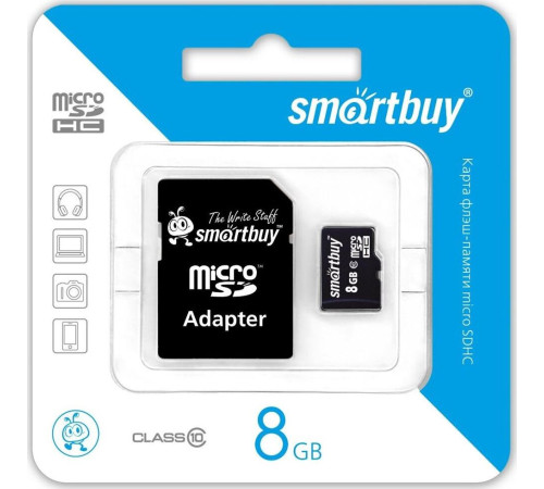 SMARTBUY (SB8GBSDCL10-01) MicroSDHC 8GB Сlass10 + адаптер