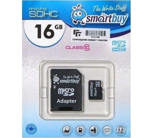 SMARTBUY (SB16GBSDCL10-01) MicroSDHC 16GB Сlass10 + адаптер
