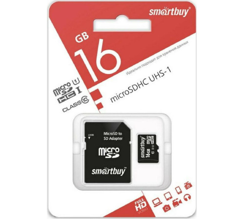 SMARTBUY (SB16GBSDCL10-01) MicroSDHC 16GB Сlass10 + адаптер