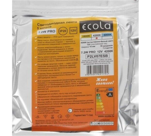 ECOLA P2LV07ESB PRO 7,2W/m 12V IP20 10mm 4200K на катушке 5м