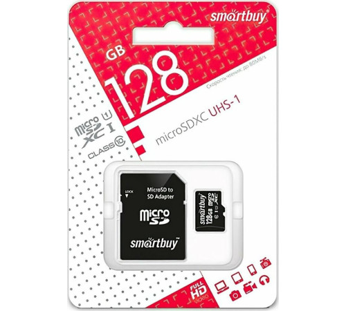 SMARTBUY (SB128GBSDCL10-01) MicroSDXC 128GB Class10 UHS-I U1 + адаптер