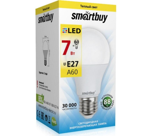 SMARTBUY (SBL-A60-07-30K-E27-N) 7W/3000/E27