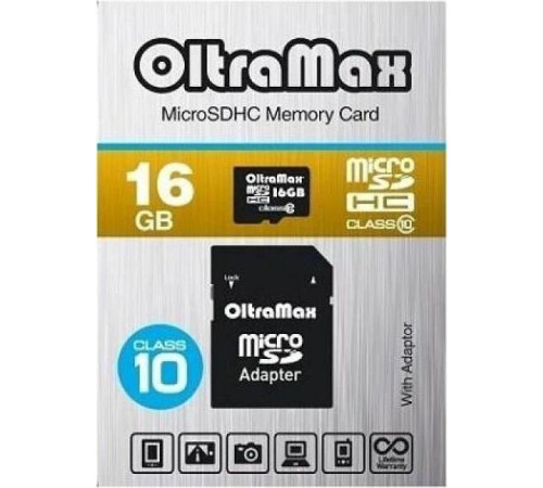 OLTRAMAX MicroSDHC 16GB Class10 + адаптер SD [OM016GCSDHC10-AD]