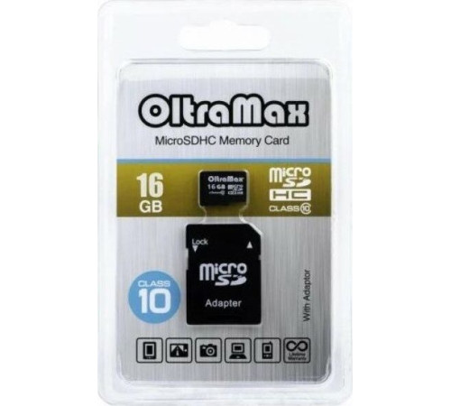 OLTRAMAX MicroSDHC 16GB Class10 + адаптер SD [OM016GCSDHC10-AD]