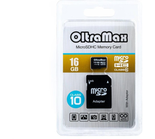 OLTRAMAX MicroSDHC 16GB Class10 + адаптер SD [OM016GCSDHC10-AD]
