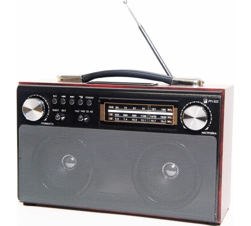 БЗРП РП-322 УКВ 64-108МГц, бат. 4*R20, 220V, акб 1400mA/h, USB/SD/microSD/AUX/Bluetooth, 2 динамика