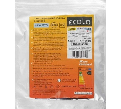 ECOLA S2LD05ESB STD 4,8W/m 12V IP20 8mm 60Led/m 6000K 5м