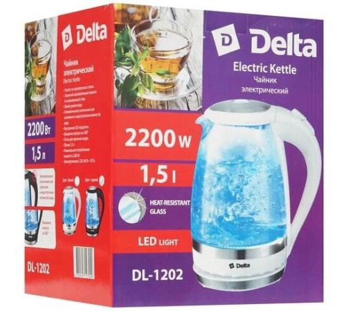 Чайник электрический DELTA DL-1202 (1,5л. стекло)