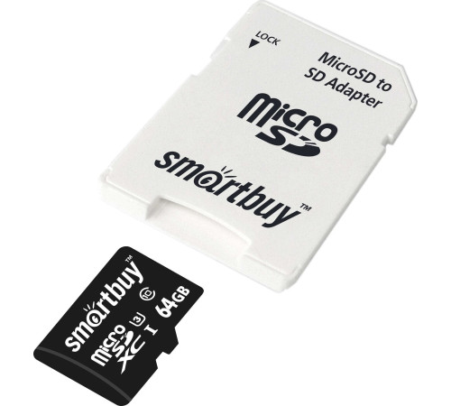 SMARTBUY (SB64GBSDCL10U3-01) MicroSDXC 64GB Class10 PRO (U3) 95/60 MB/S + адаптер