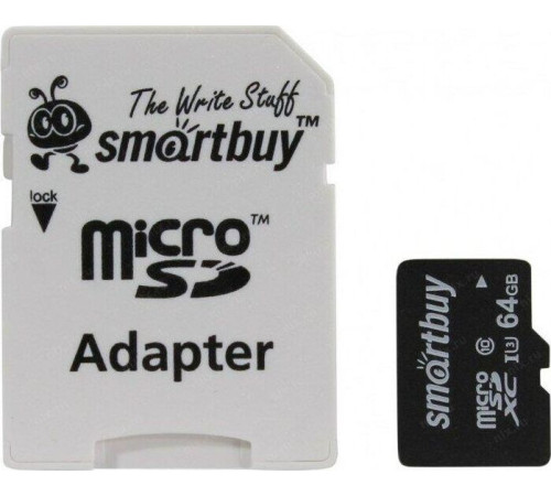 SMARTBUY (SB64GBSDCL10U3-01) MicroSDXC 64GB Class10 PRO (U3) 95/60 MB/S + адаптер