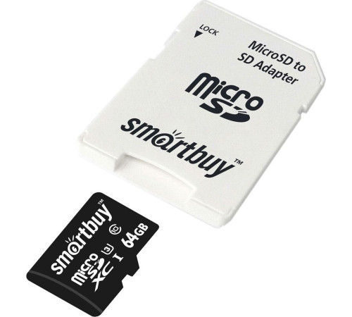 SMARTBUY (SB64GBSDCL10U3-01) MicroSDXC 64GB Class10 PRO (U3) 95/60 MB/S + адаптер
