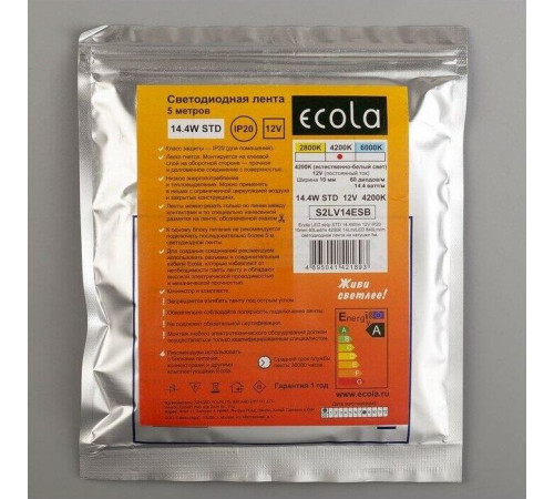 ECOLA S2LV14ESB STD 144W/m 12V IP20 10mm 60Led/m 4200K 5м