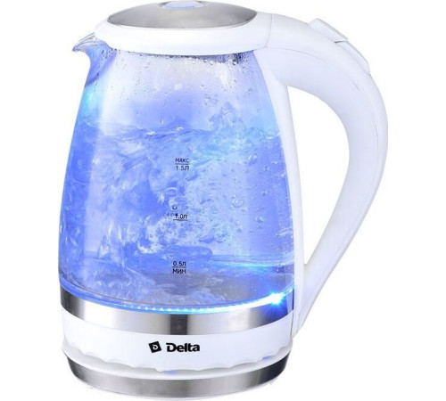 Чайник электрический DELTA DL-1202 white (1,5л. стекло)