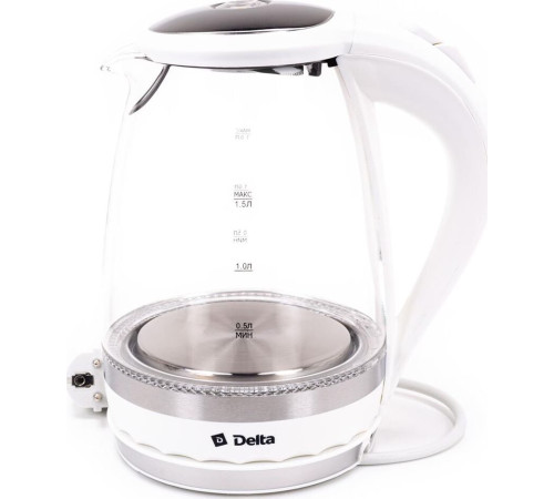 Чайник электрический DELTA DL-1202 white (1,5л. стекло)