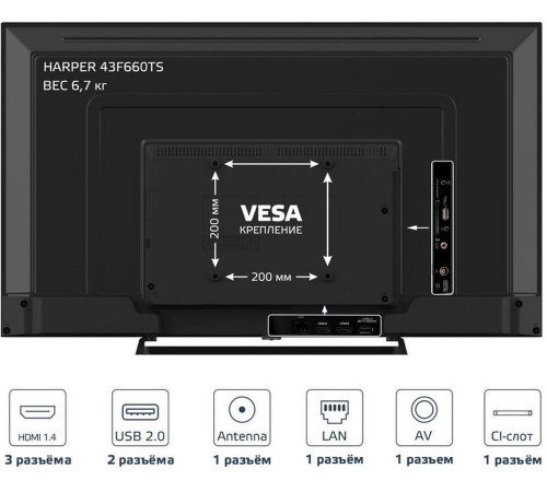 HARPER 43F660TS-T2 FHD SMART TV Безрамочный