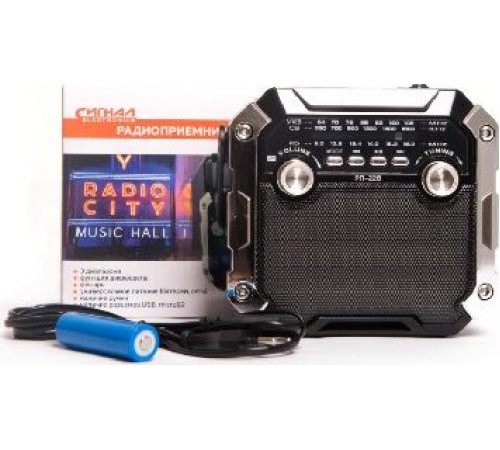 СИГНАЛ РП-228 УКВ 64-108МГц, 220V, акб 1200mA/h, USB/microSD/AUX, светодиодный фонарь/дискосвет