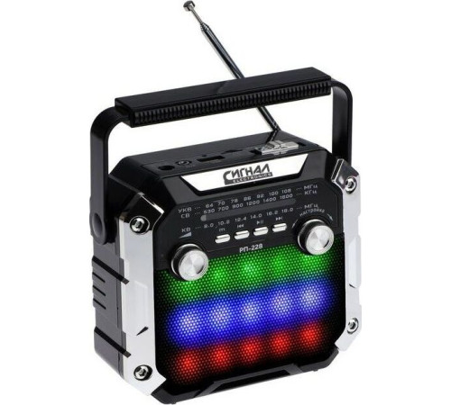 СИГНАЛ РП-228 УКВ 64-108МГц, 220V, акб 1200mA/h, USB/microSD/AUX, светодиодный фонарь/дискосвет