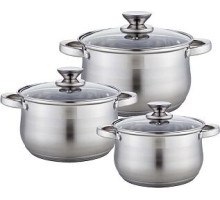 WEBBER BE-614/6 Набор посуды из нерж.стали 6 пр. 2,1л, 2,9л, 3,9л со стеклянными крышками