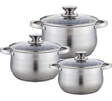 WEBBER BE-615/6 Набор посуды из нерж.стали 6 пр. 2,9л, 5,1л, 6,6л со стеклянными крышками